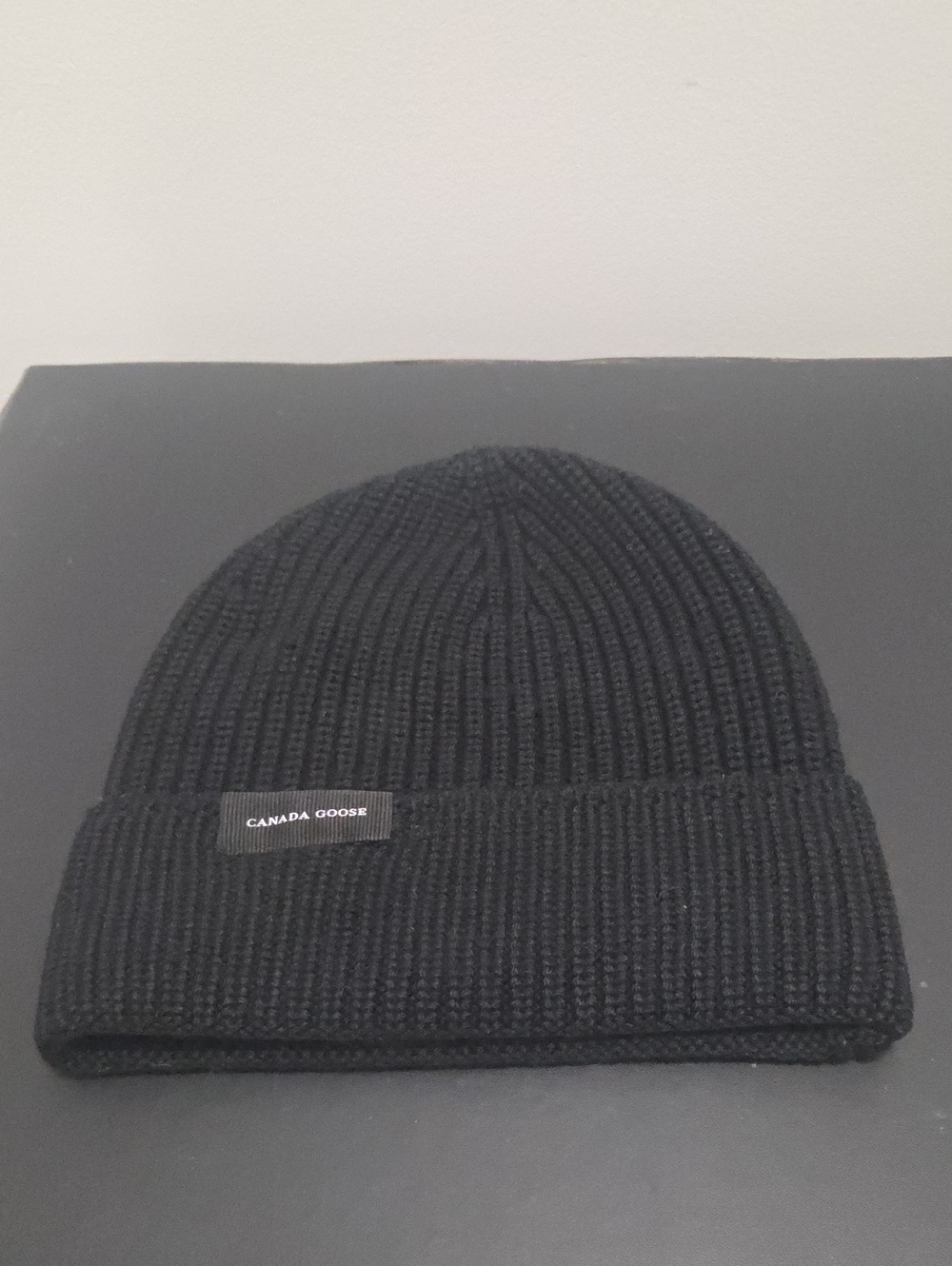 Canada Goose Black Ribbed Knit Cuffed Beanie